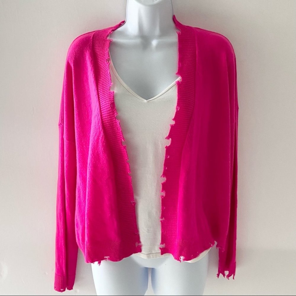 Evereve Allison Joy distressed open cardigan Barbie